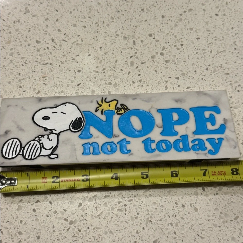 Peanuts Snoopy and Noodstock Sleeping “NOPE Not Today”Desk Sign 8x3